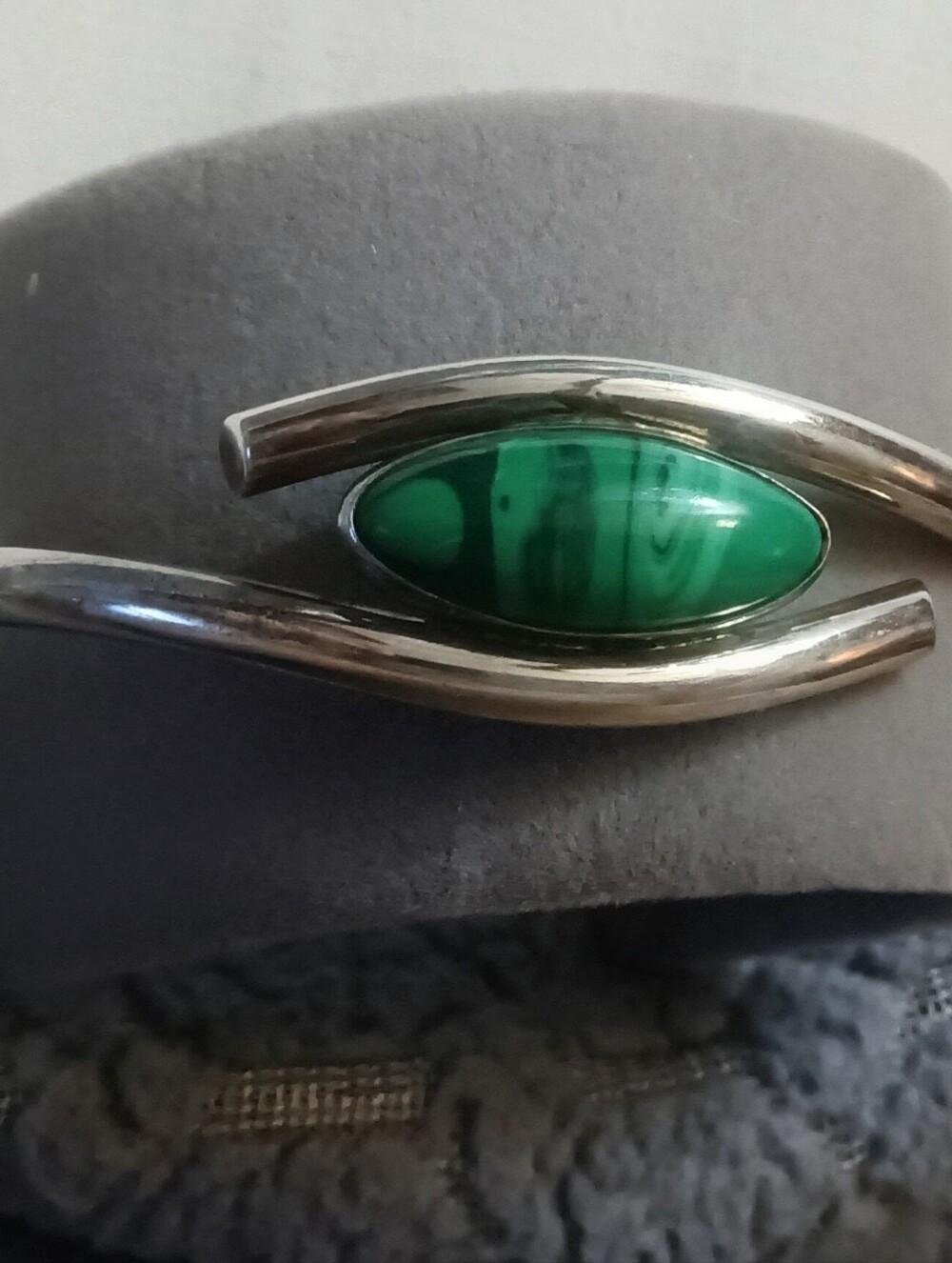 Sterling Silver Bangle Bracelet With Marquise Malachite Stone